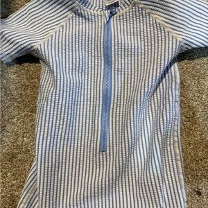 Striped Blue and White Zip-Front Swim Cover